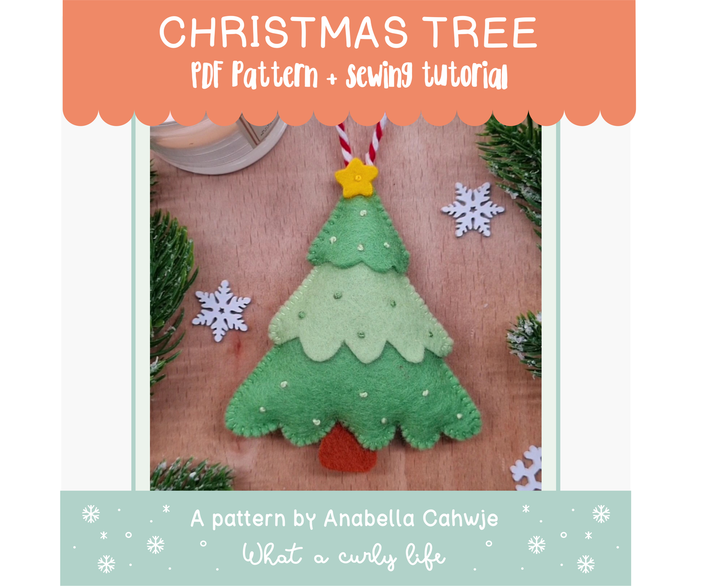 Christmas Tree Felt Ornament PDF pattern + Illustrated tutorials