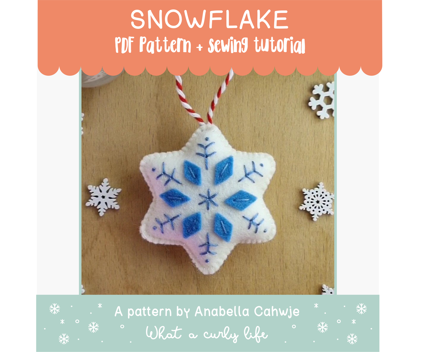 Snowflake Felt Ornament PDF pattern + Illustrated tutorials