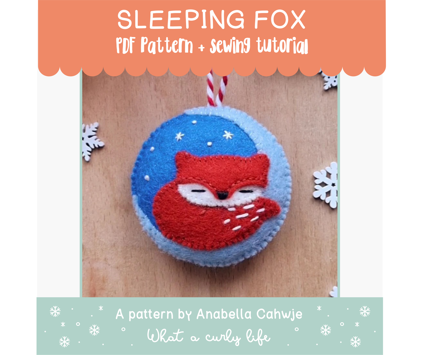 Sleeping Fox Felt Ornament PDF pattern + Illustrated tutorials