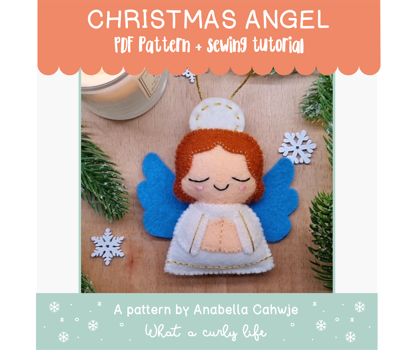Christmas Angel Felt Ornament PDF pattern + Illustrated tutorial