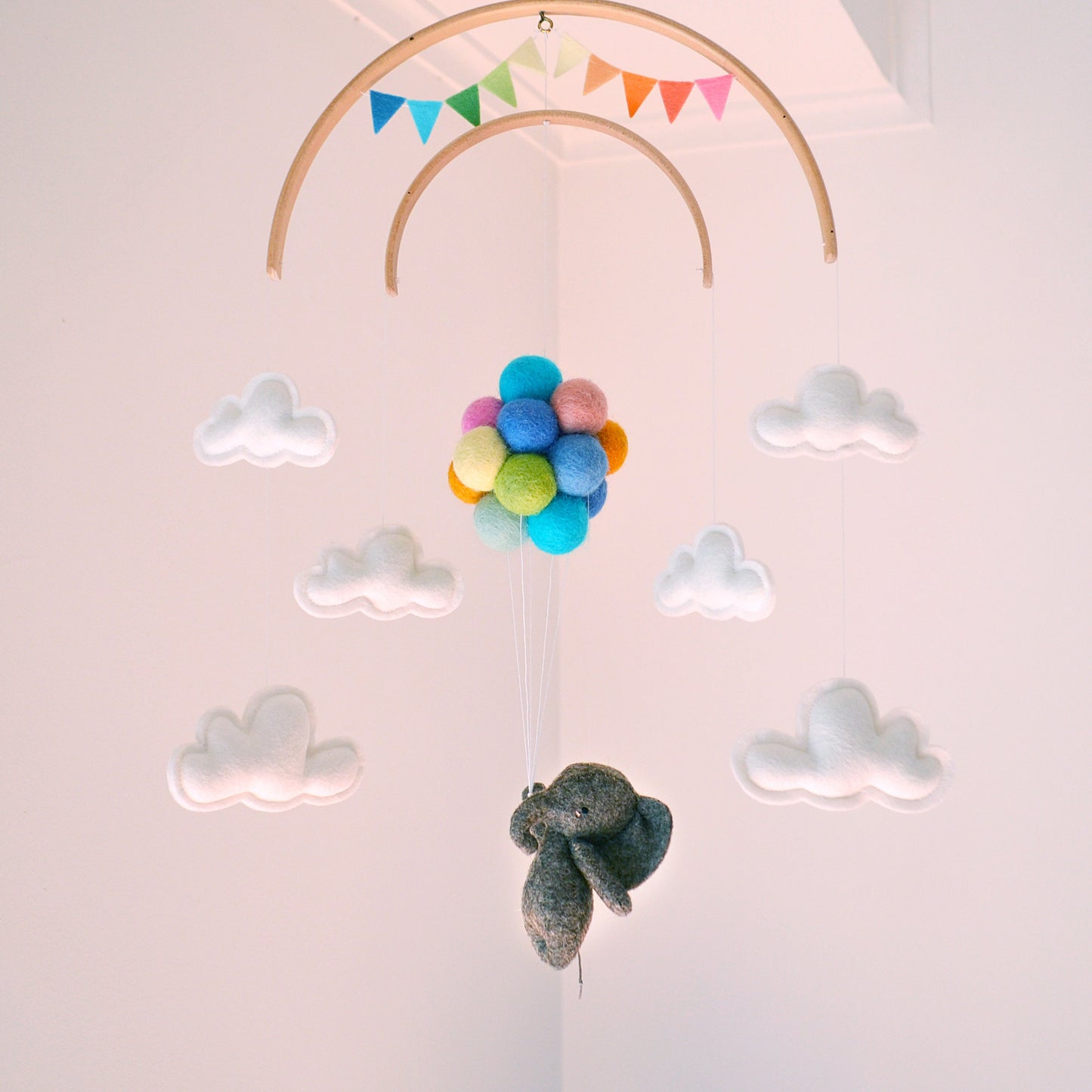 Elephant Flying with Pastel Rainbow Balloons