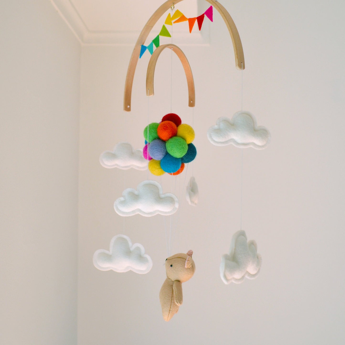 Teddy Bear flying Bright Rainbow Balloons