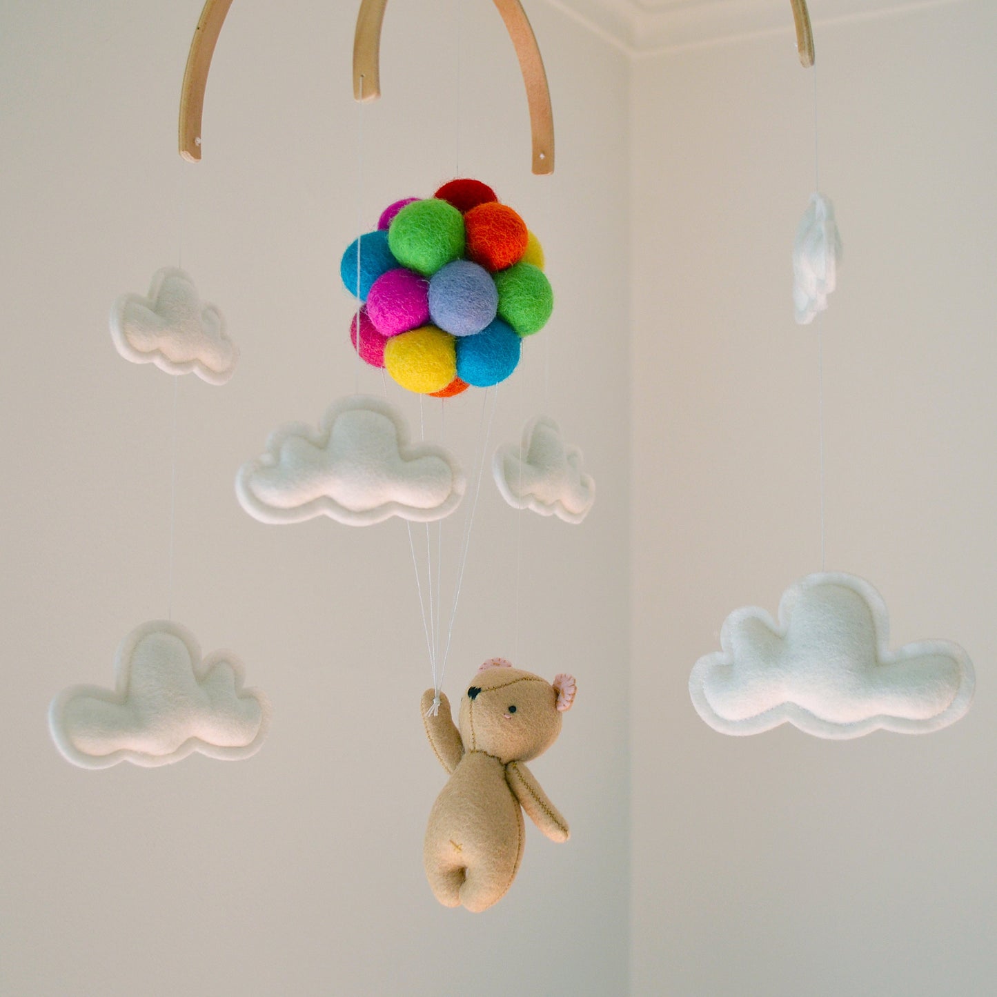 Teddy Bear flying Bright Rainbow Balloons
