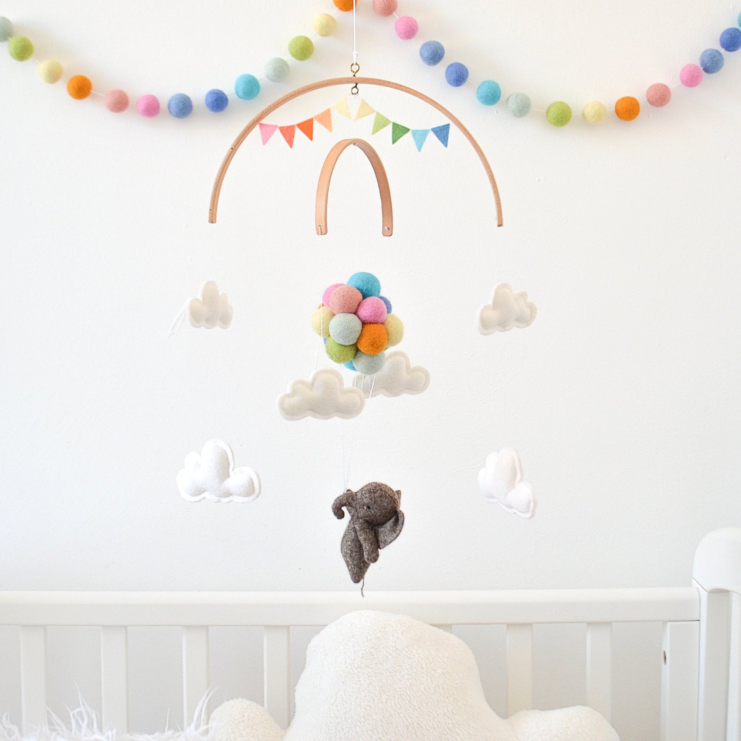 Elephant Flying with Pastel Rainbow Balloons