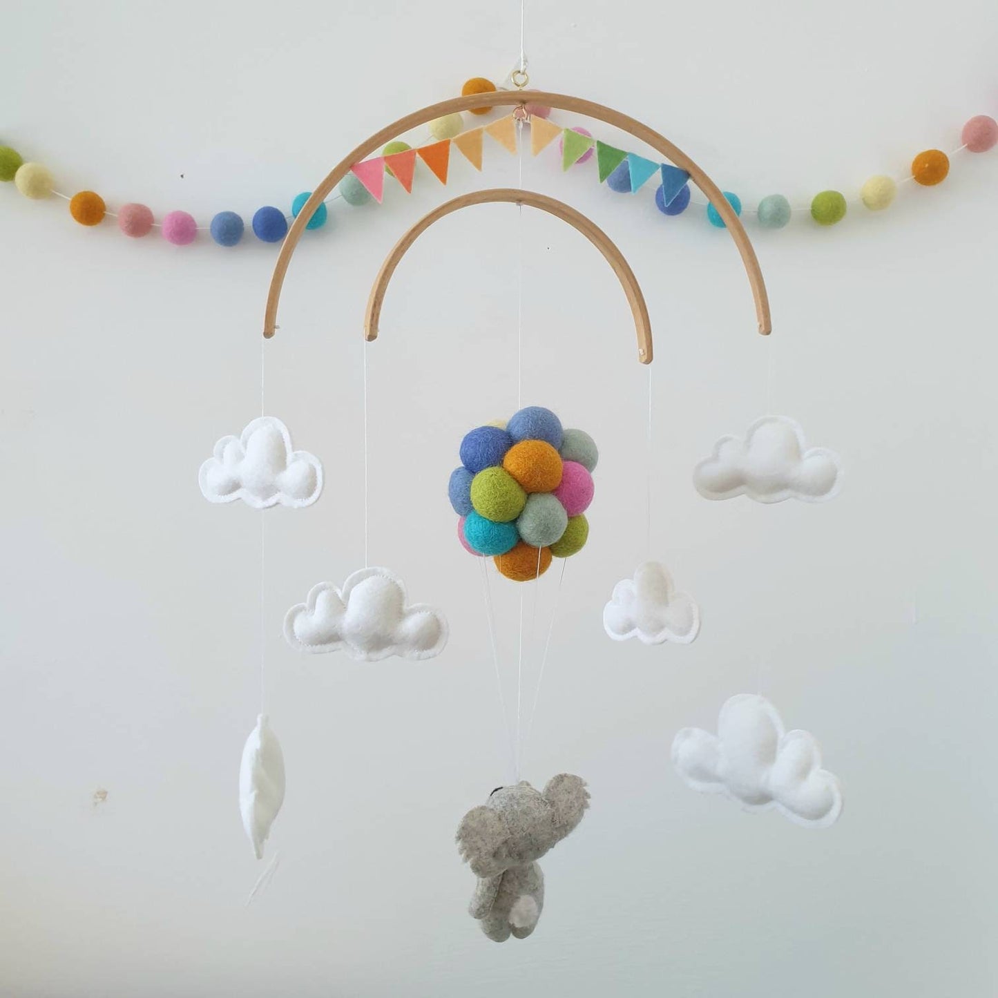 Little Koala holding Pastel Rainbow Balloons