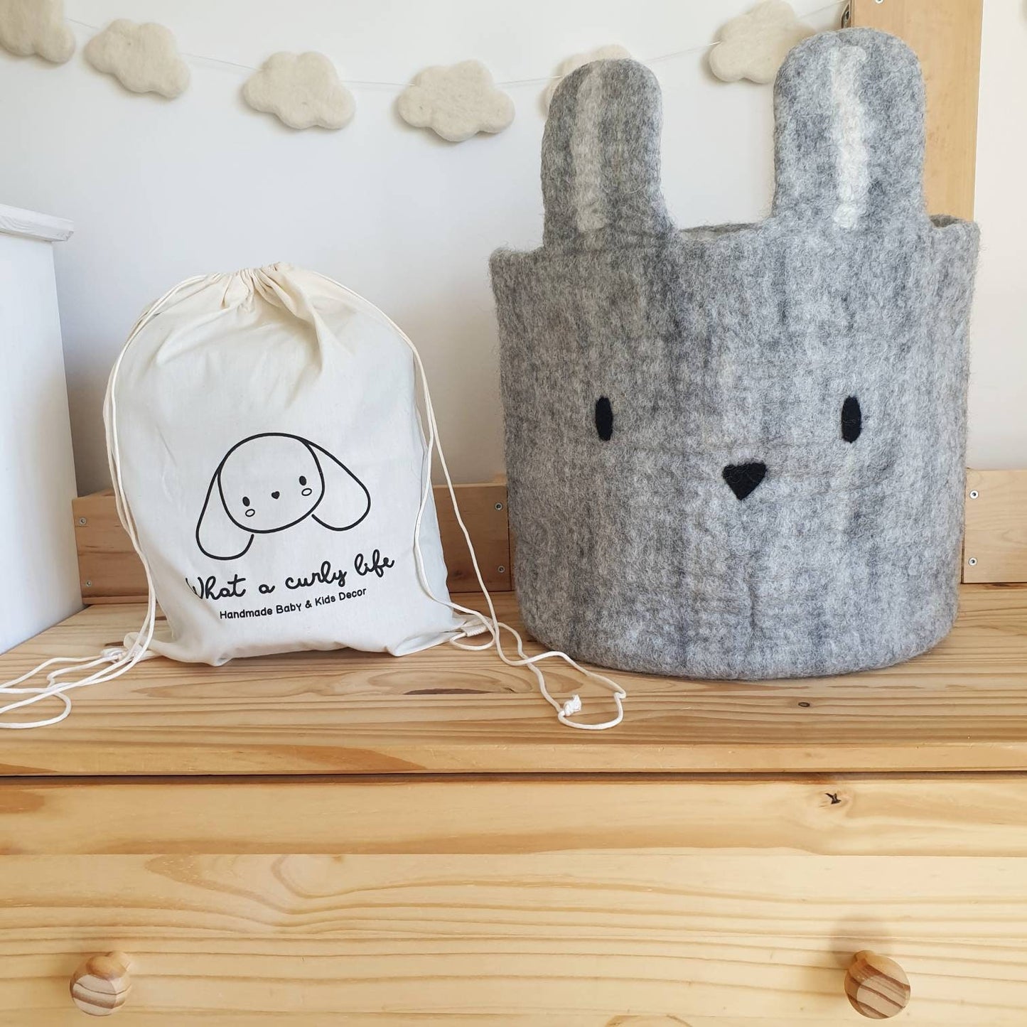 Handmade Bunny storage basket | 100% felted wool