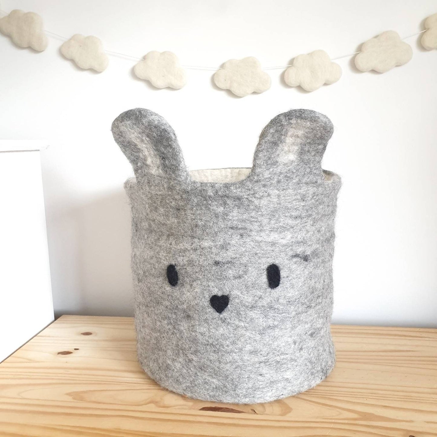 Handmade Bunny storage basket | 100% felted wool