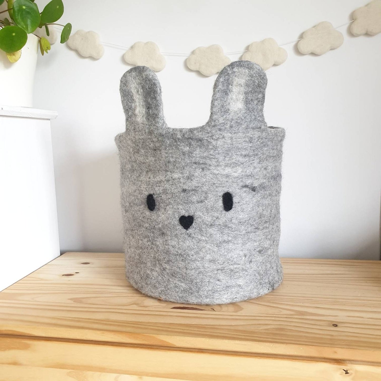 Handmade Bunny storage basket | 100% felted wool