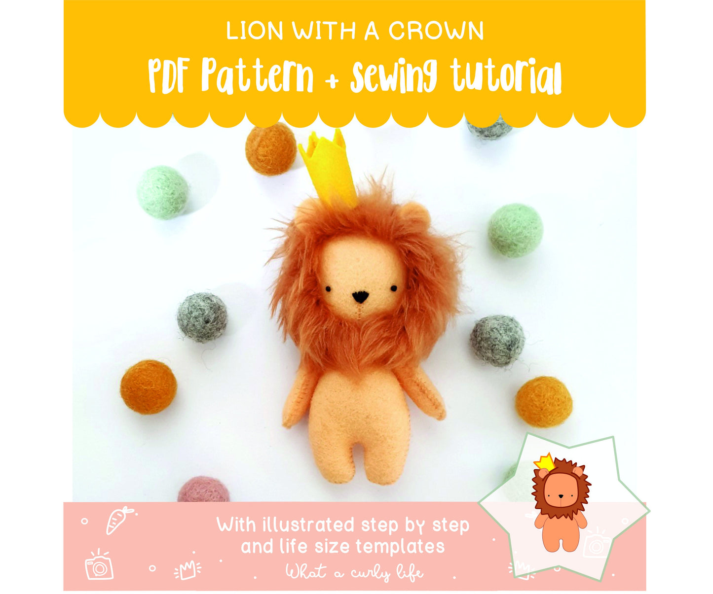 Lion with a Crown PDF Patterns + Tutorial