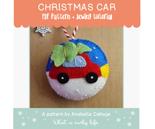 Christmas Car with a Tree Felt Ornament PDF pattern + Illustrated tutorials
