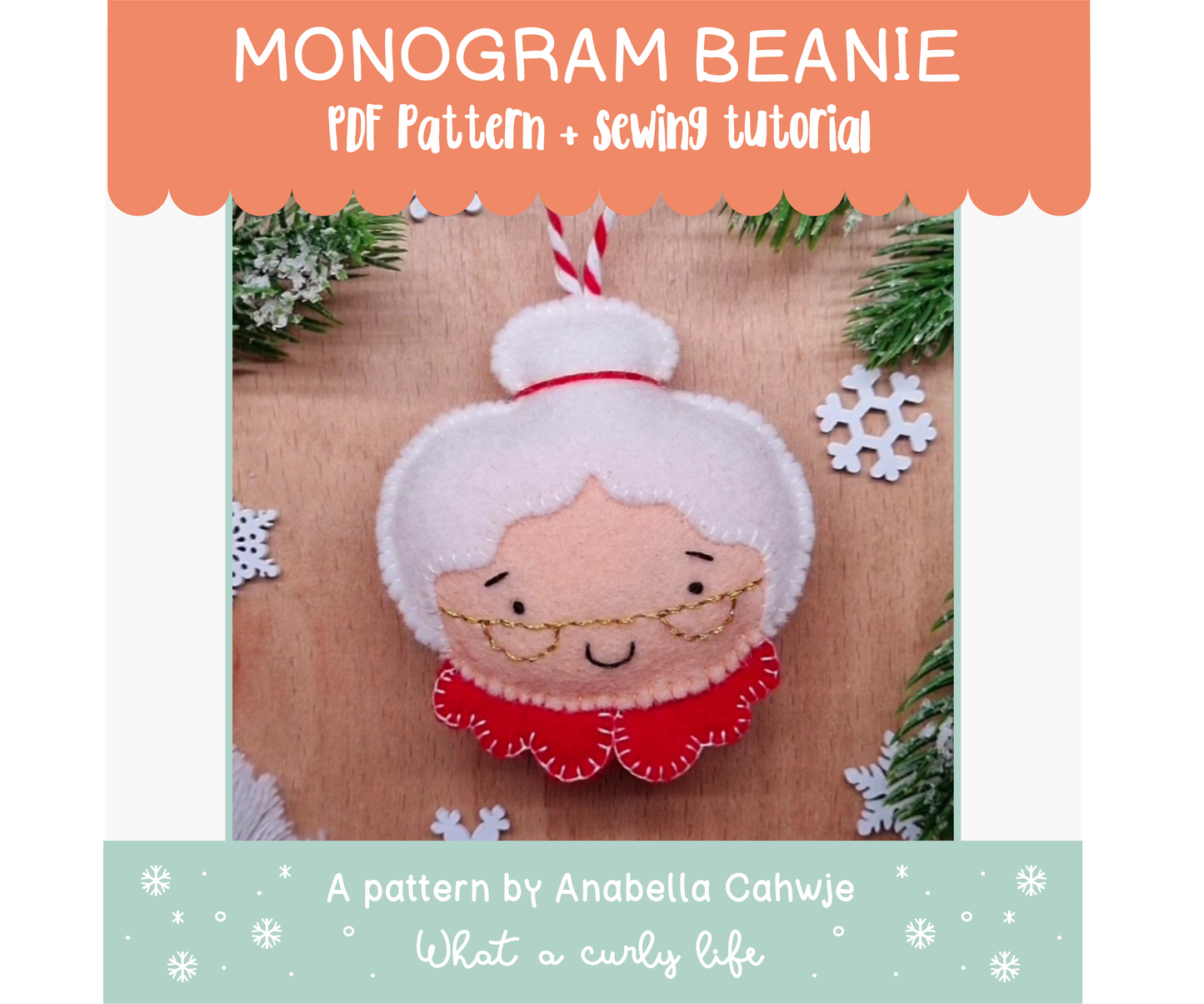 Mrs. Claus Felt Ornament PDF pattern + Illustrated tutorials