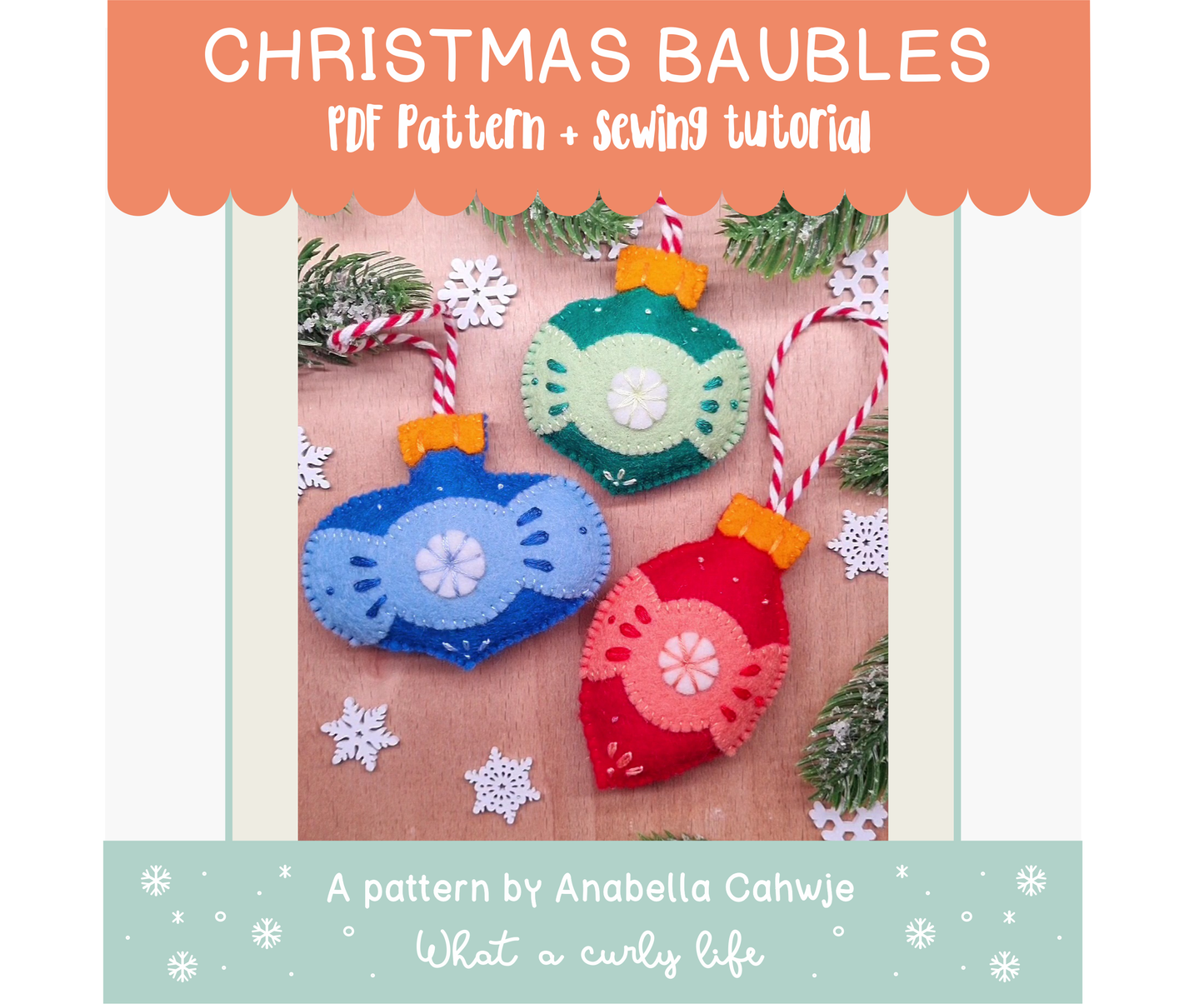 Christmas Baubles Felt Ornament PDF pattern + Illustrated tutorials