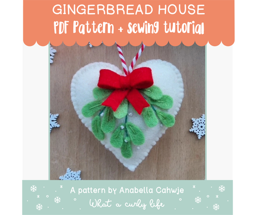 Mistletoe Heart Felt Ornament PDF pattern + Illustrated tutorials