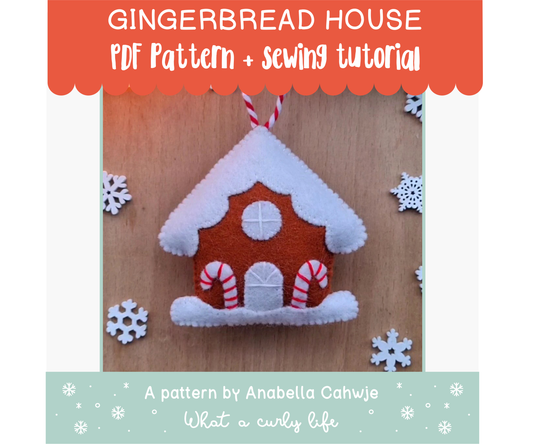 Gingerbread House Felt Ornament PDF pattern + Illustrated tutorials