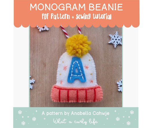 Monogram Beanie Felt Ornament PDF pattern + Illustrated tutorials