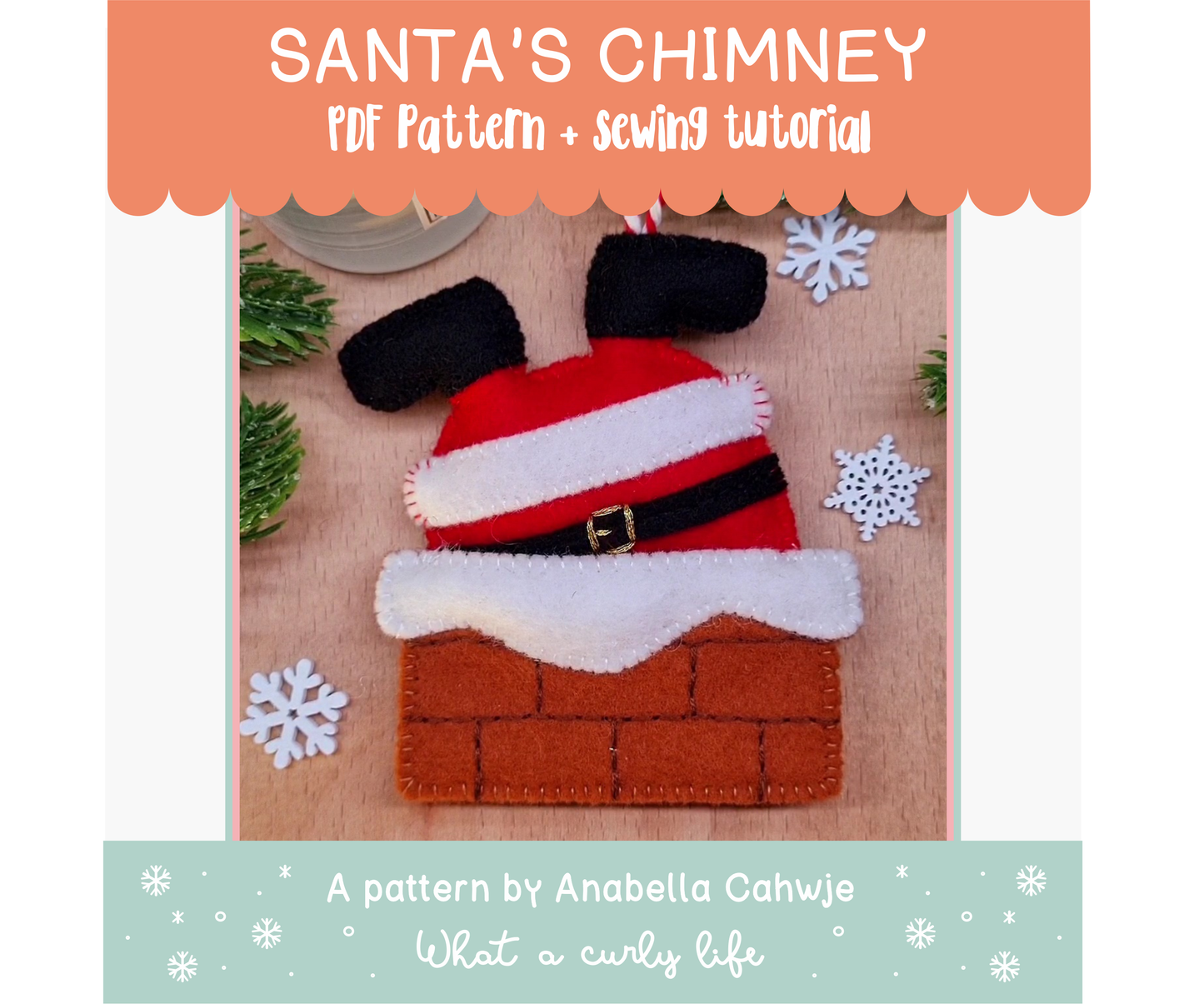 Santa's Chimney Felt Ornament PDF pattern + Illustrated tutorials