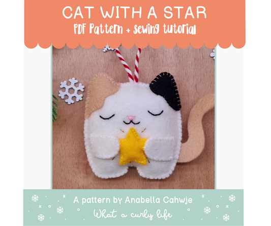 Cat with a Star Felt Ornament PDF pattern + Illustrated tutorials