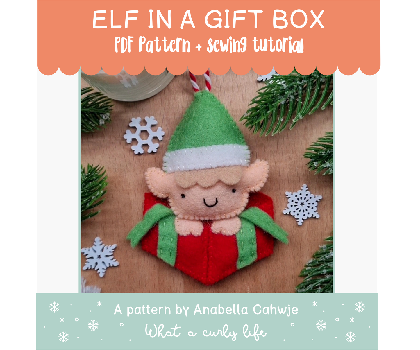 Elf in a Gift Box Felt Ornament PDF pattern + Illustrated tutorials