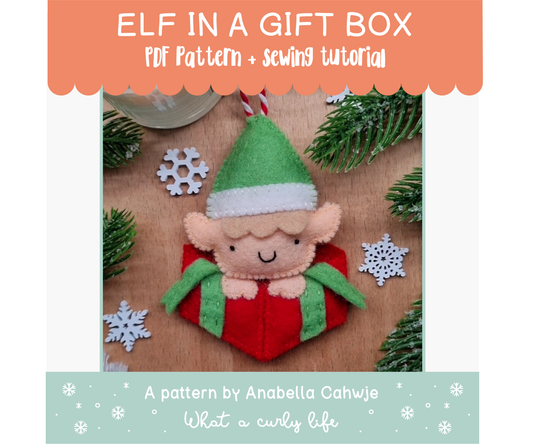 Elf in a Gift Box Felt Ornament PDF pattern + Illustrated tutorials