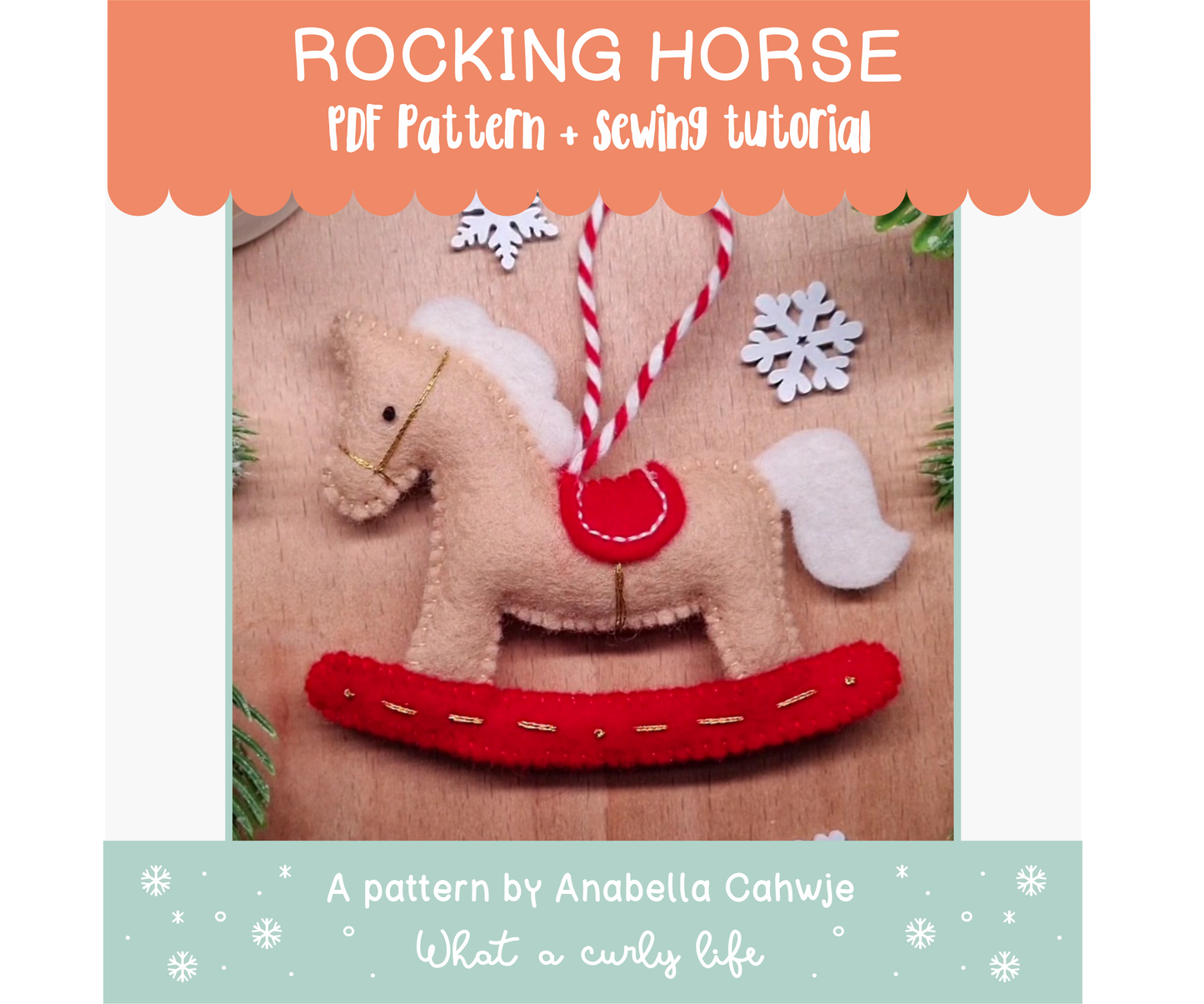 Rocking Horse Felt Ornament PDF pattern + Illustrated tutorials