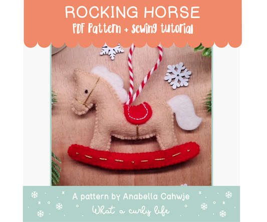 Rocking Horse Felt Ornament PDF pattern + Illustrated tutorials