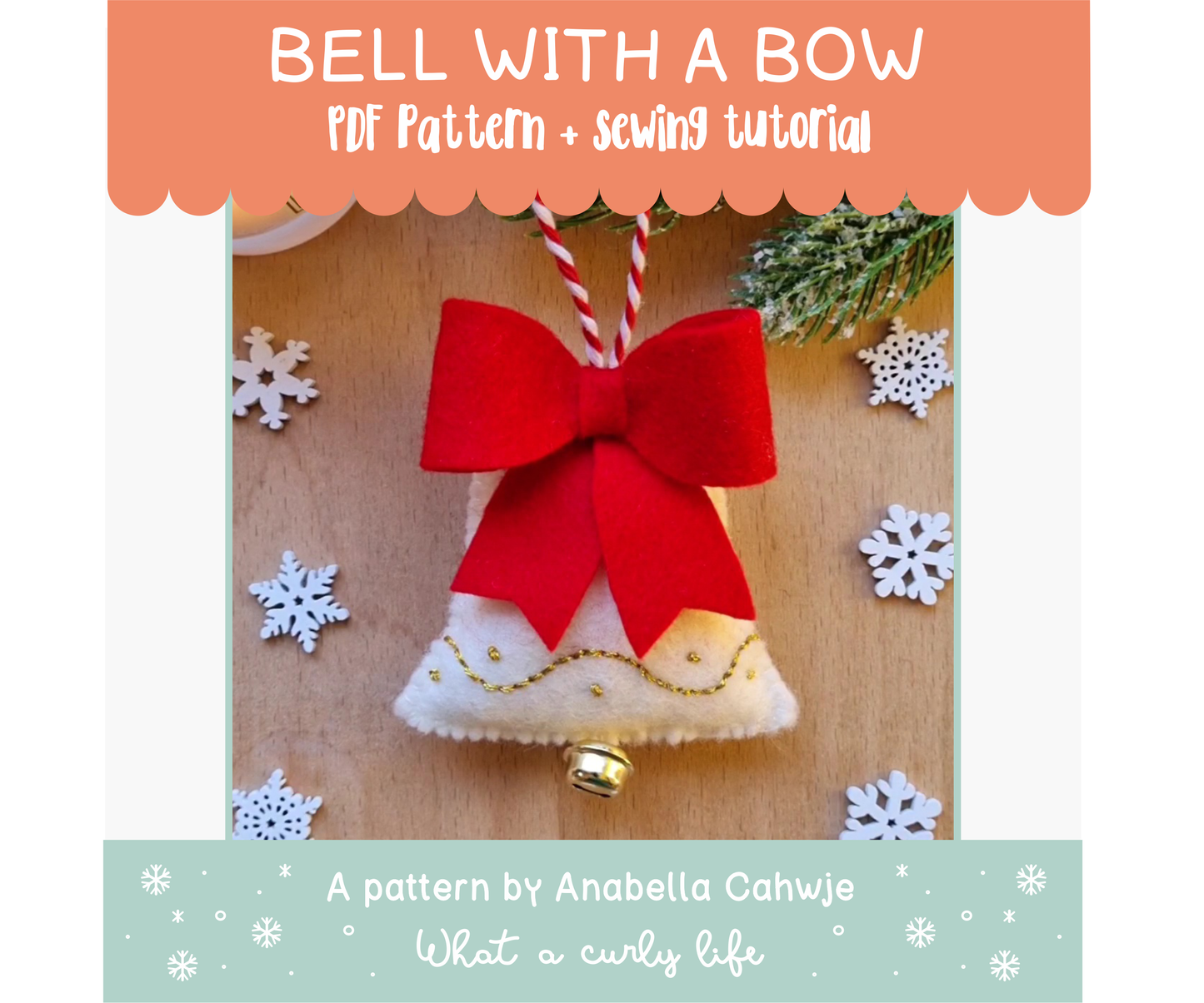 Bell with a Bow Felt Ornament PDF pattern + Illustrated tutorials