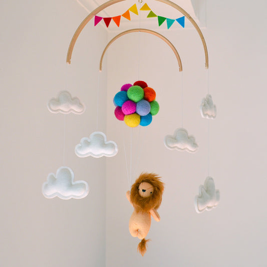 Lion with bright Rainbow Balloons