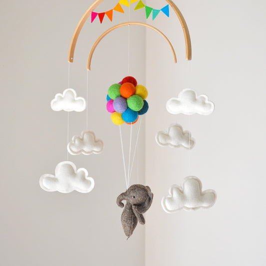 Elephant flying Bright Rainbow Balloons