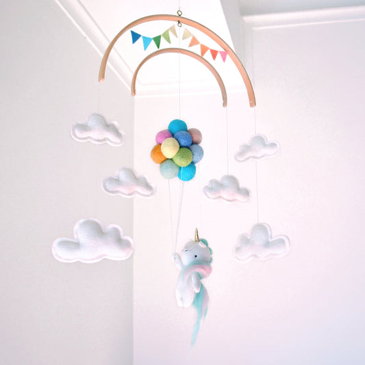 Unicorn Flying Pastel Rainbow Balloons