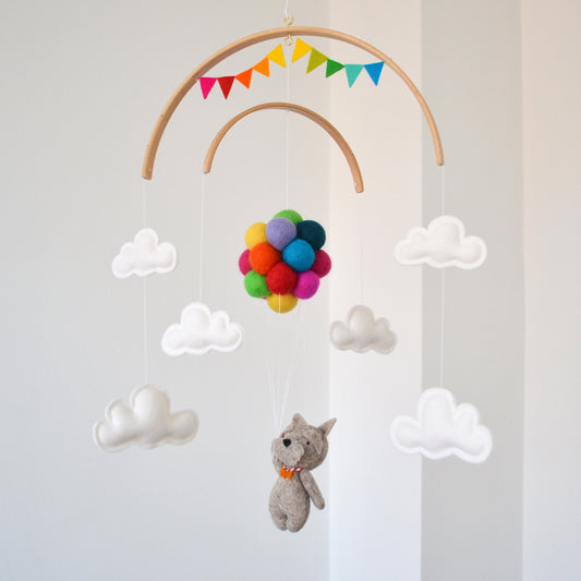 Nursery Baby Mobile Terrier baby Mobile  Flying With bright rainbow Balloons | Baby Westie mobile