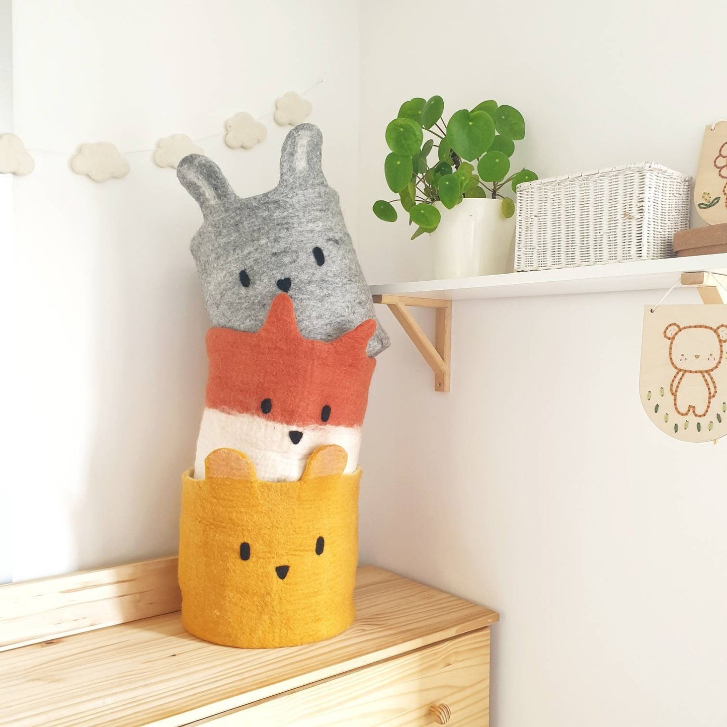 Handmade Bear storage basket | 100% felted wool