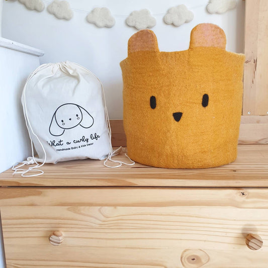 Handmade Bear storage basket | 100% felted wool
