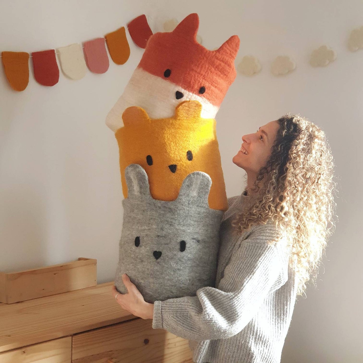 Handmade Bunny storage basket | 100% felted wool