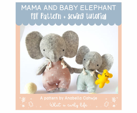 Elephant pattern mama and baby PDF pattern + tutorial