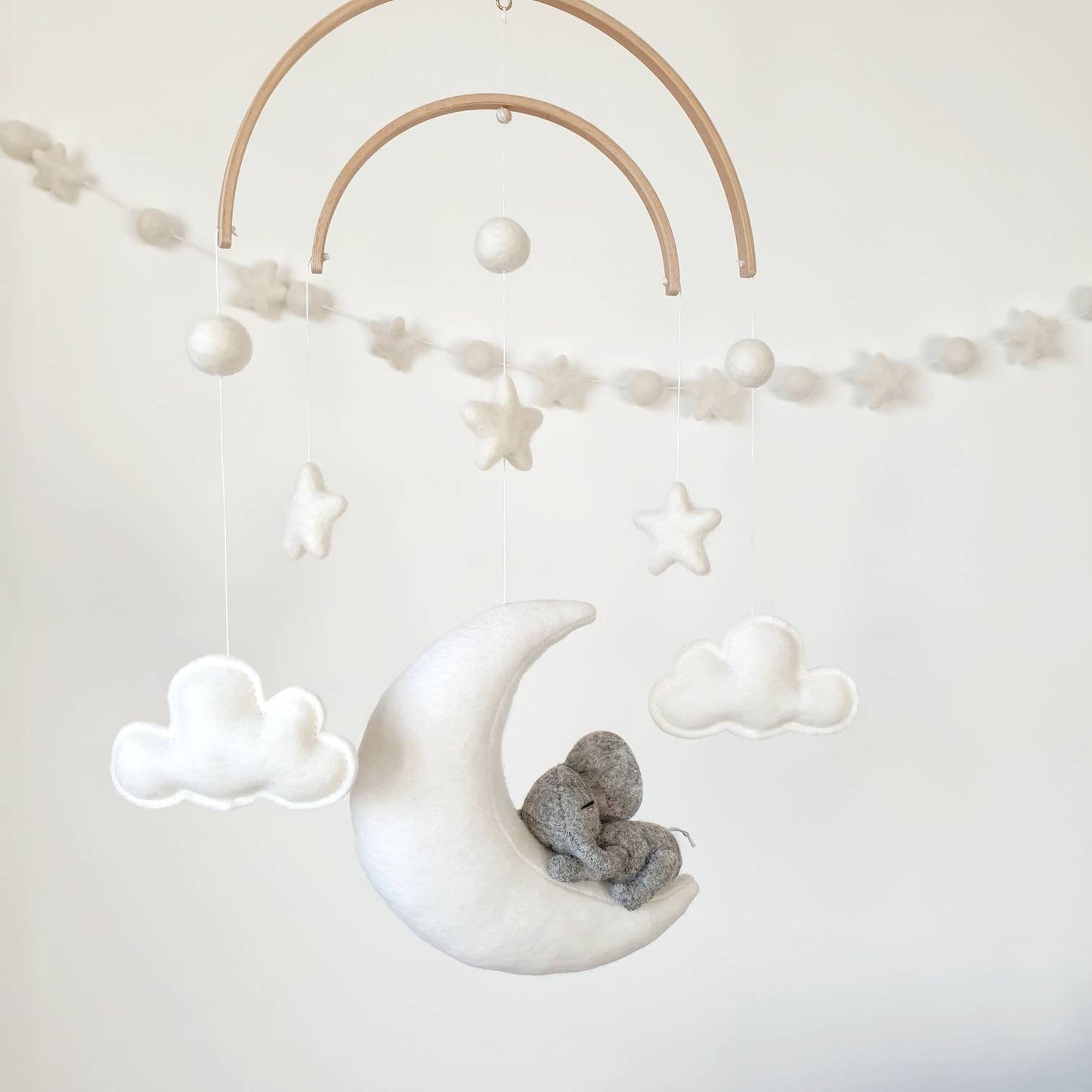 Elephant Sleeping on Moon in light grey