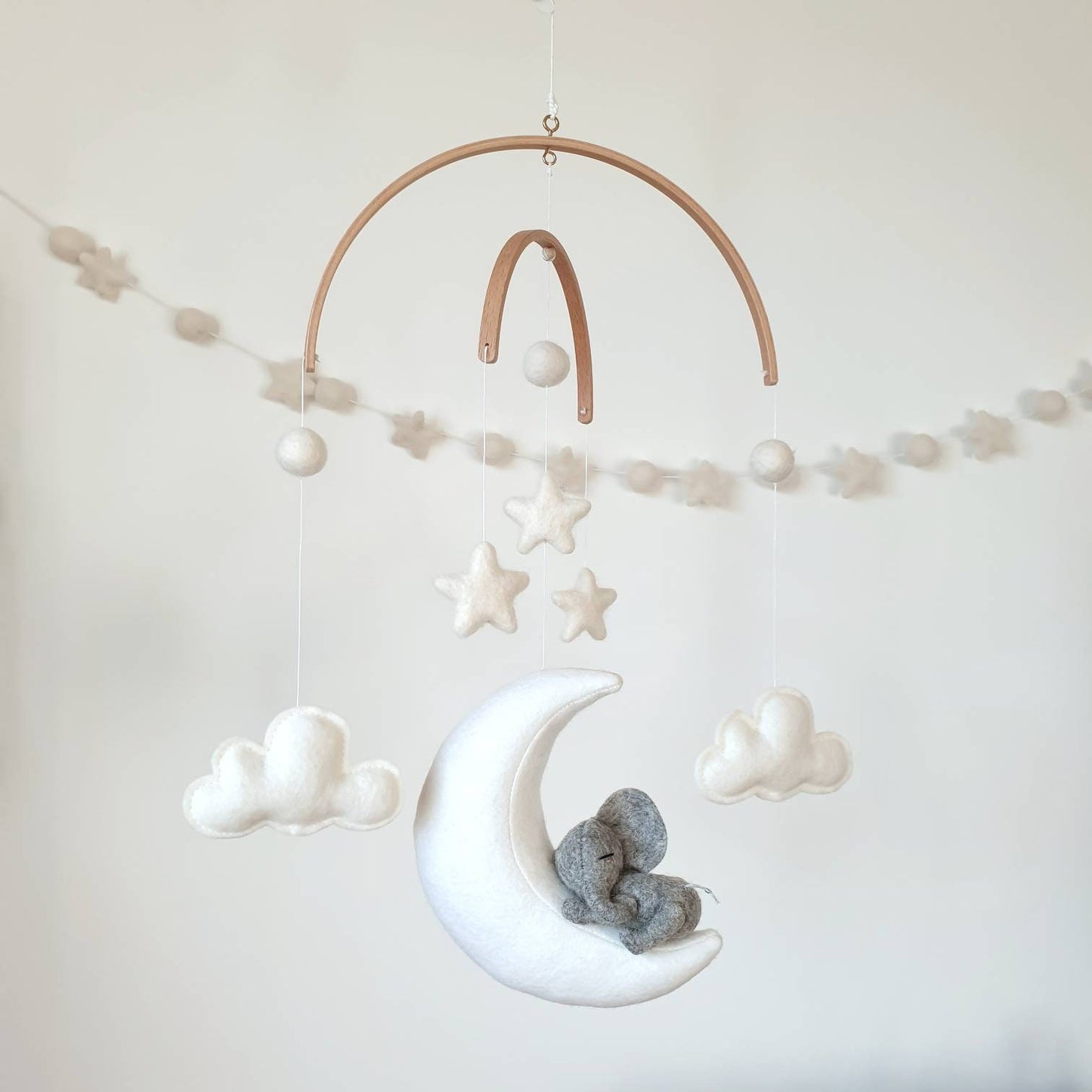 Elephant Sleeping on Moon in light grey
