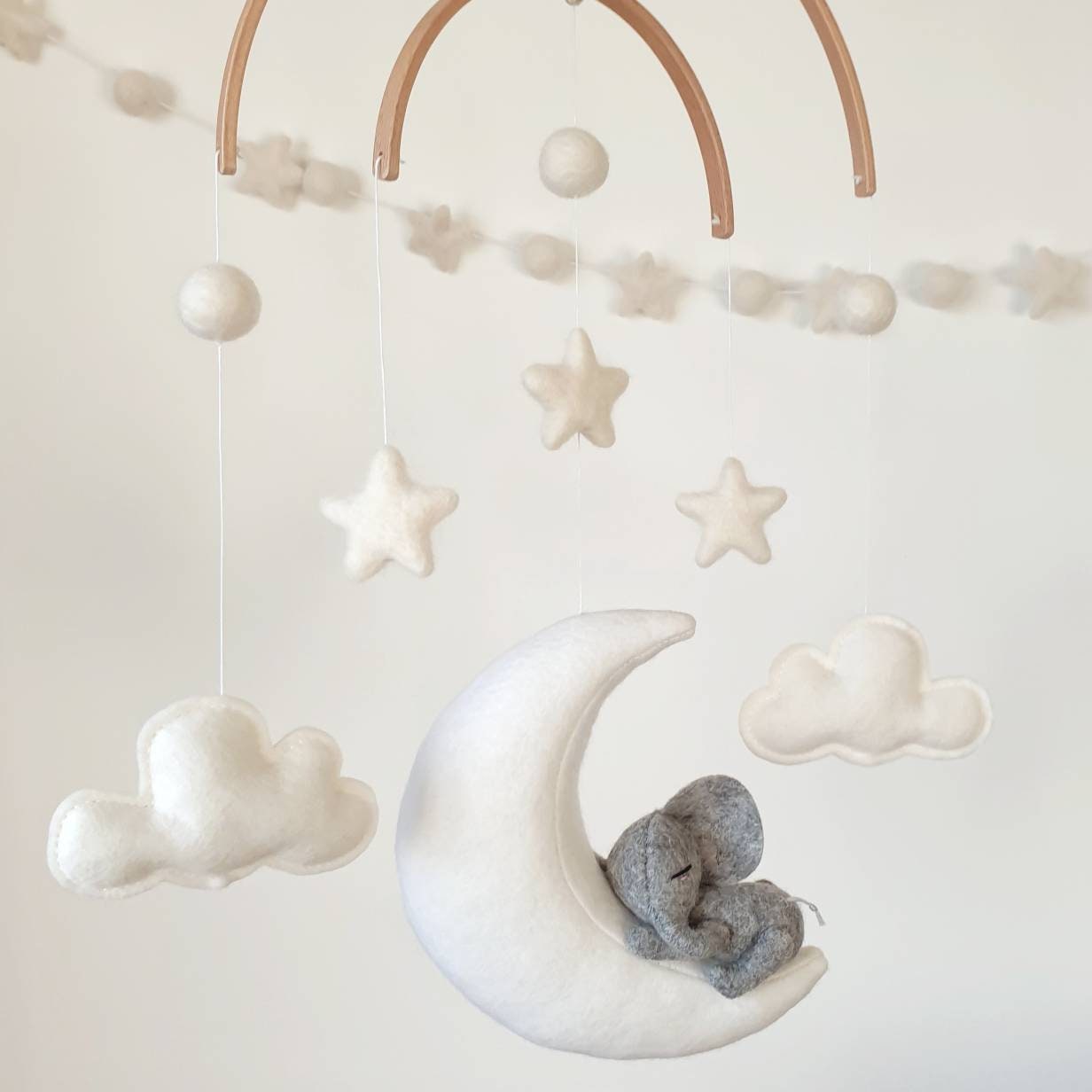 Elephant Sleeping on Moon in light grey