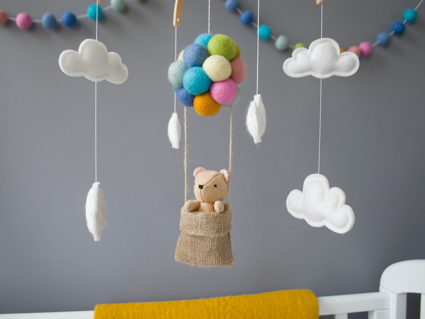 Teddy Bear in Hot air balloon, Pastel Rainbow Colours