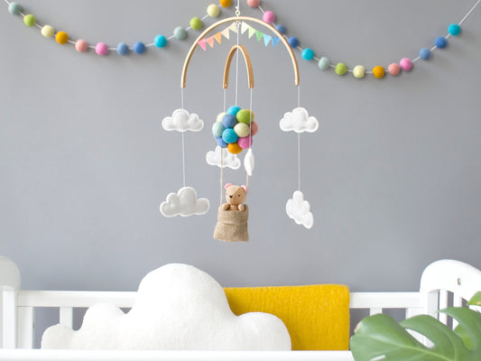 Teddy Bear in Hot air balloon, Pastel Rainbow Colours