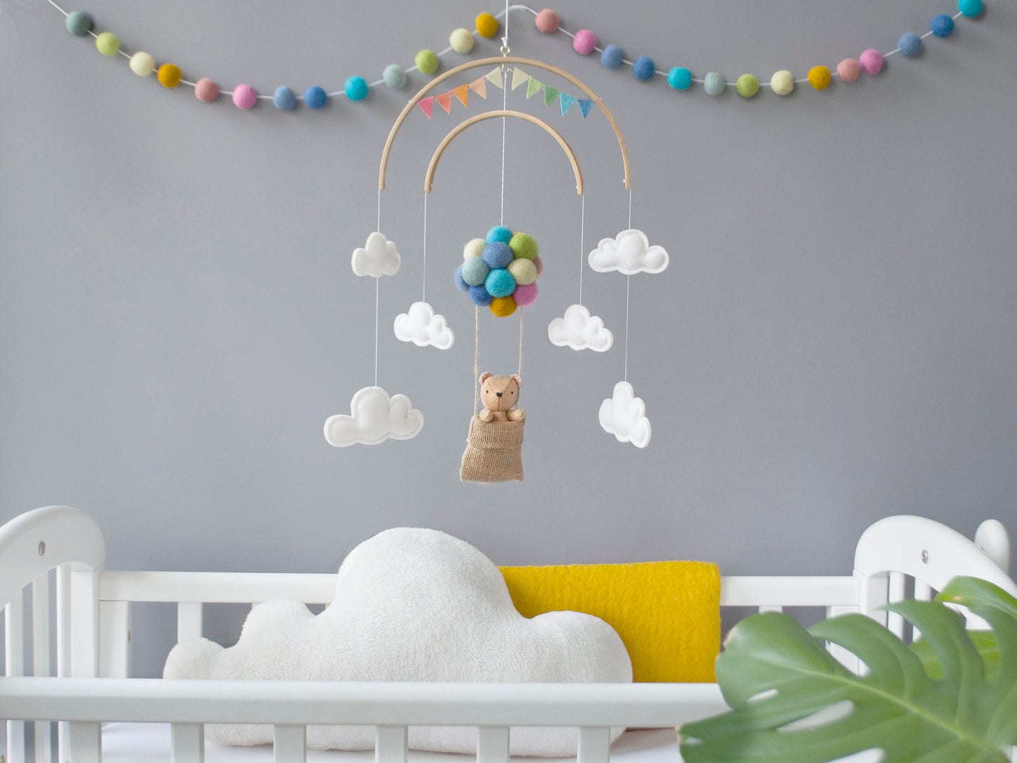 Teddy Bear in Hot air balloon, Pastel Rainbow Colours